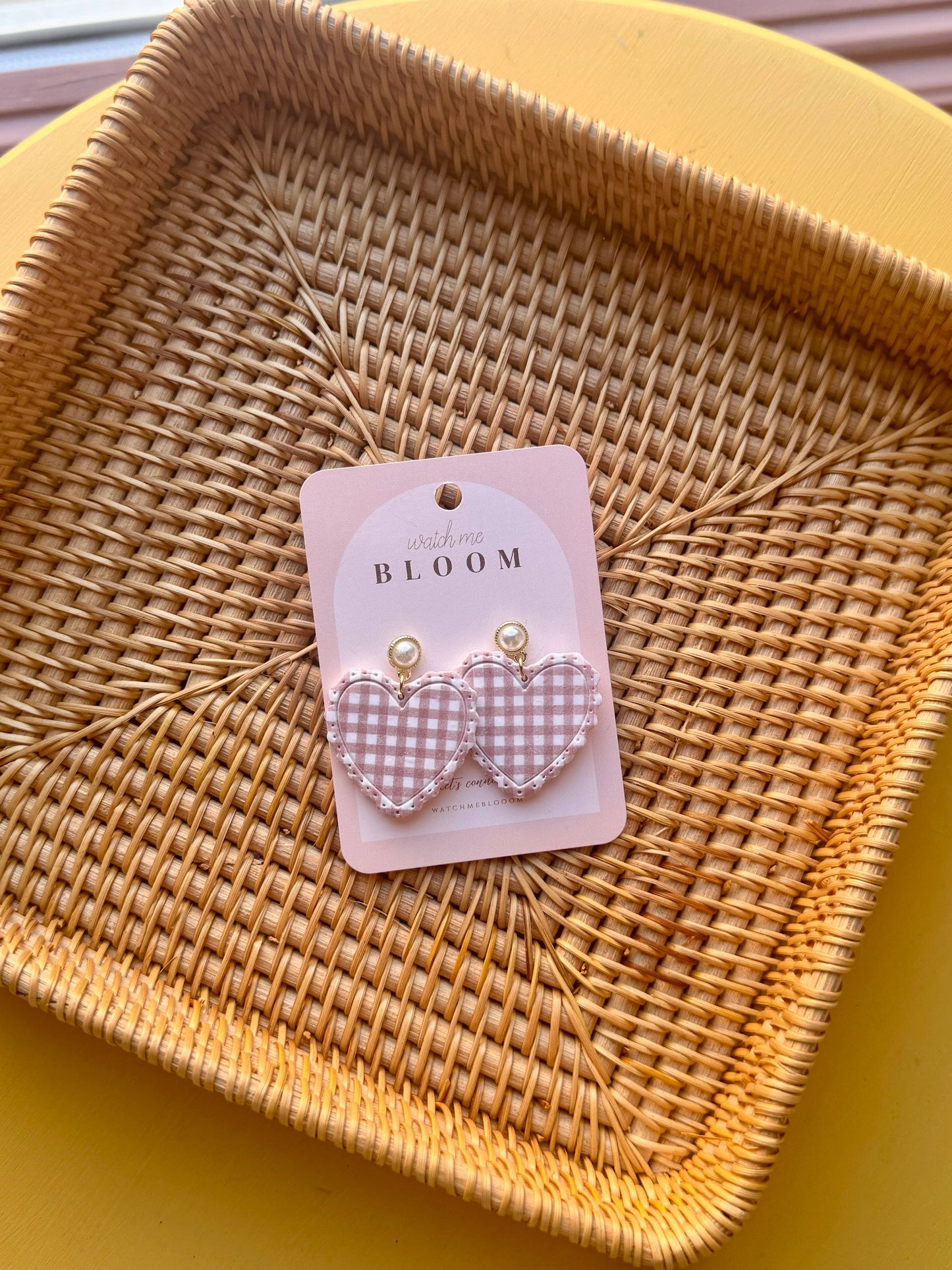 Gingham Ruffle Hearts Clay Earrings