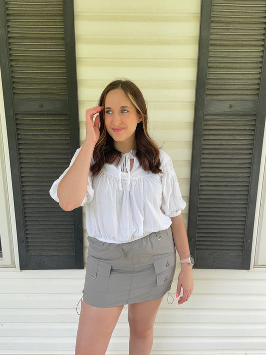 Drawstring Front Pocket Mini Skirt
GREY