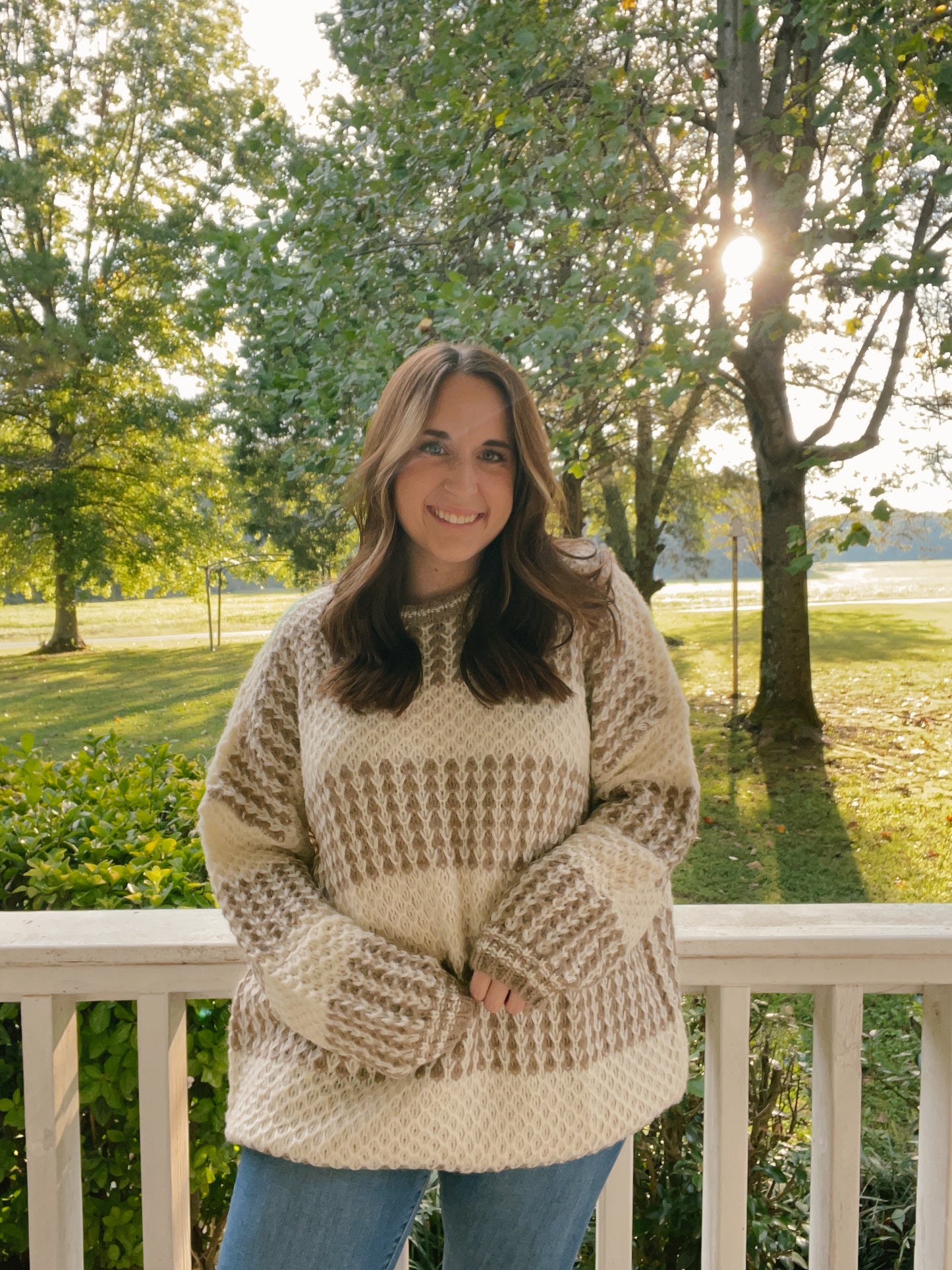 Crew Neck Color Blocked Knitted Sweater Top