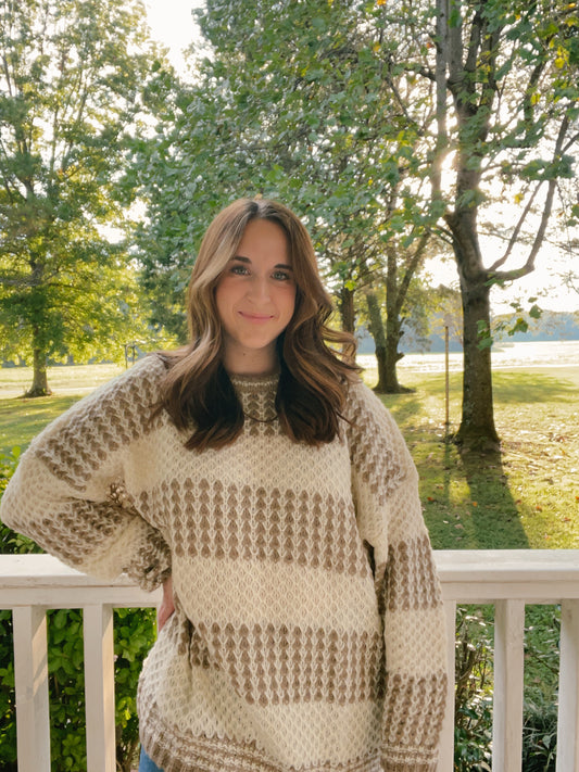 Crew Neck Color Blocked Knitted Sweater Top