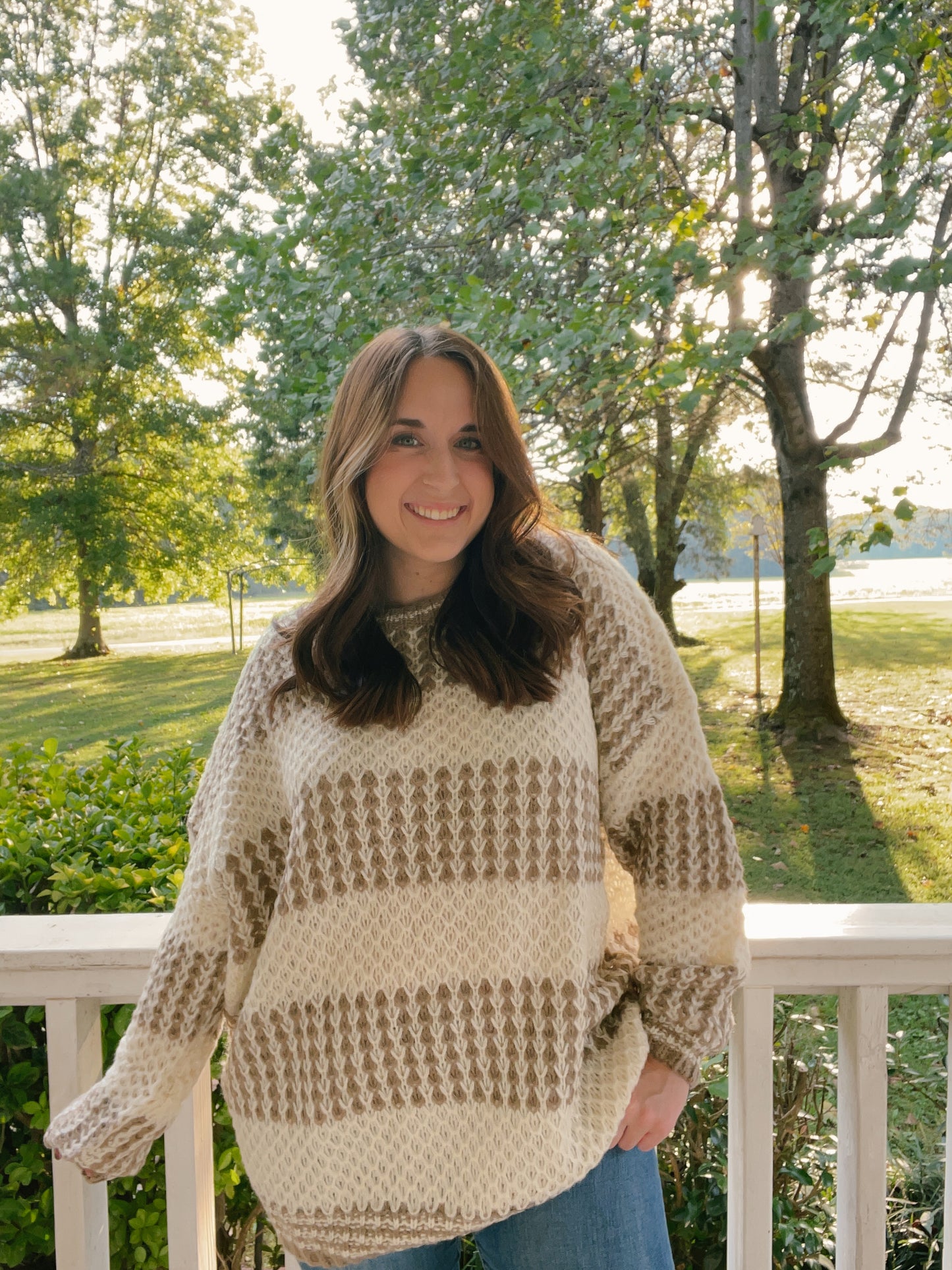 Crew Neck Color Blocked Knitted Sweater Top