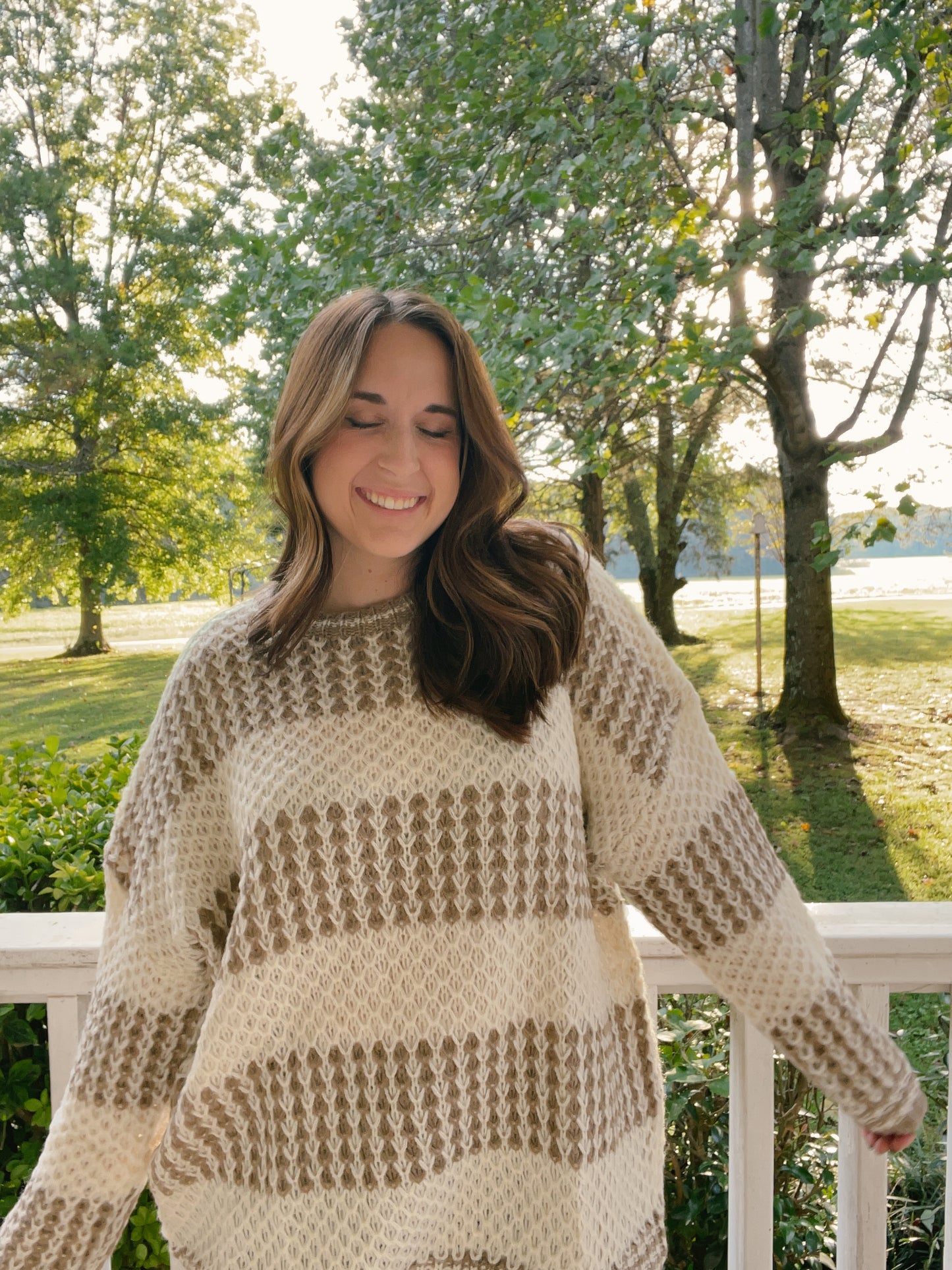 Crew Neck Color Blocked Knitted Sweater Top
