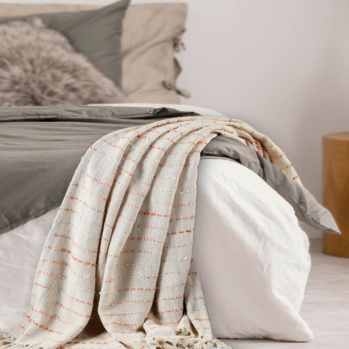 Shimmer Stripe Woven Throw Blanket with Fringe