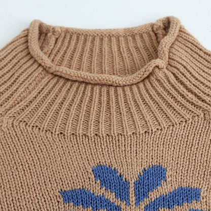 Camel Floral Knit Sweater