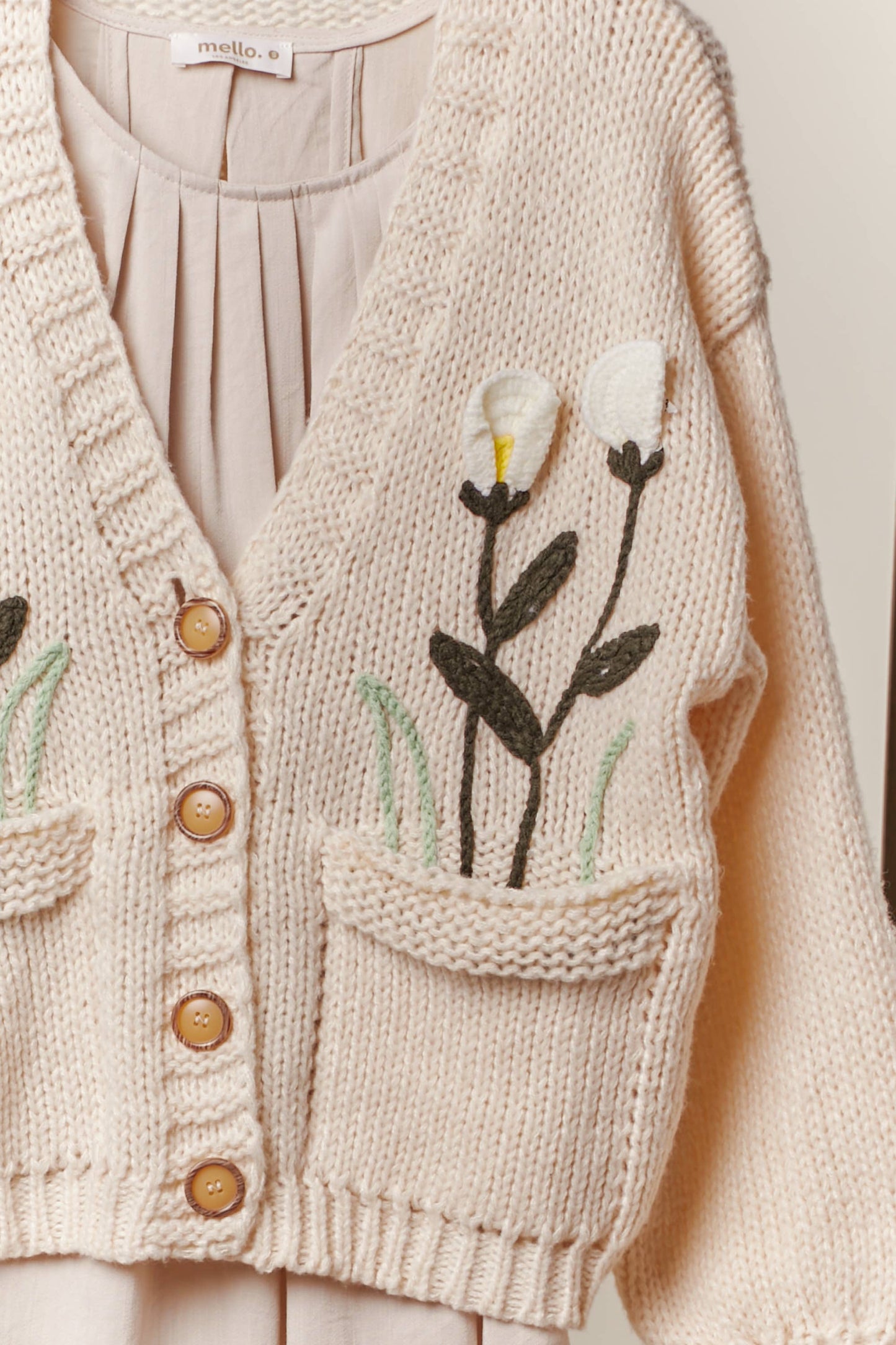 Flower Embroidered Knit Cardigan