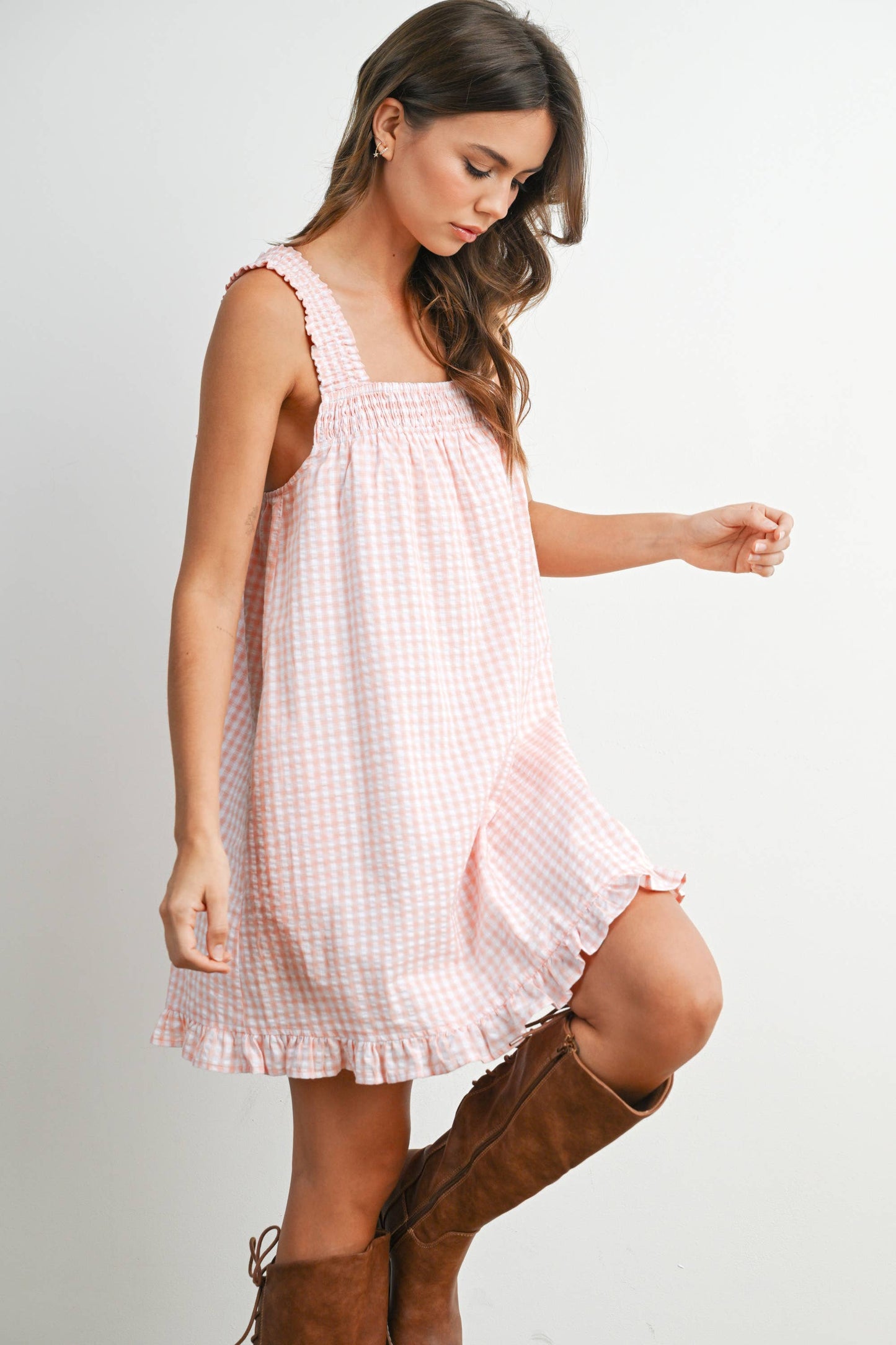 Back-Tie Smocked Ruffle Hem Dress