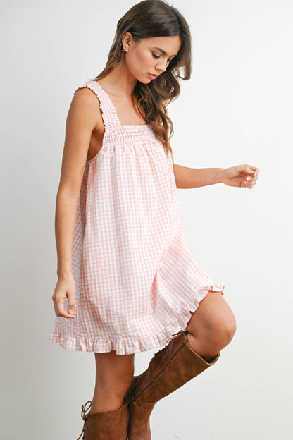 Back-Tie Smocked Ruffle Hem Dress