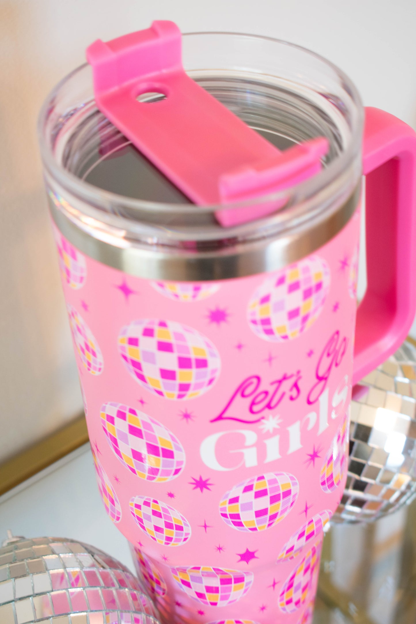 Let's Go Girls Tumbler Cup with Straw and Handle – Pink