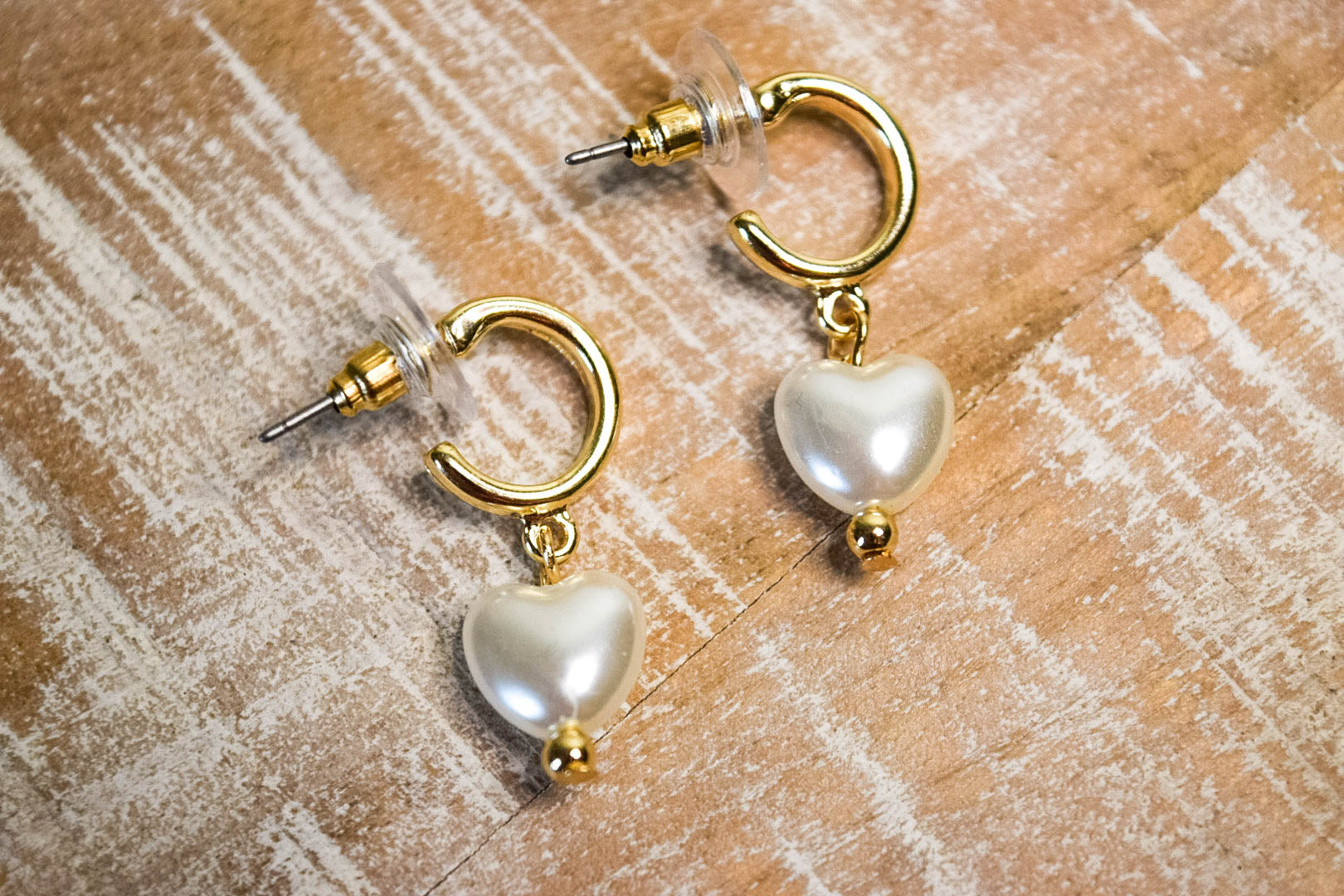 Mini Pearl Heart Dangle Earrings