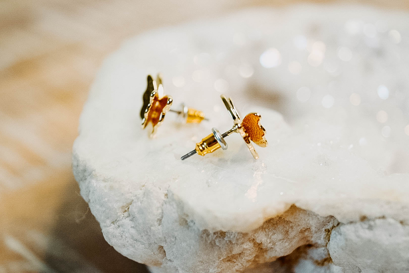 Gold Double-Wing Butterfly Small Stud Earrings