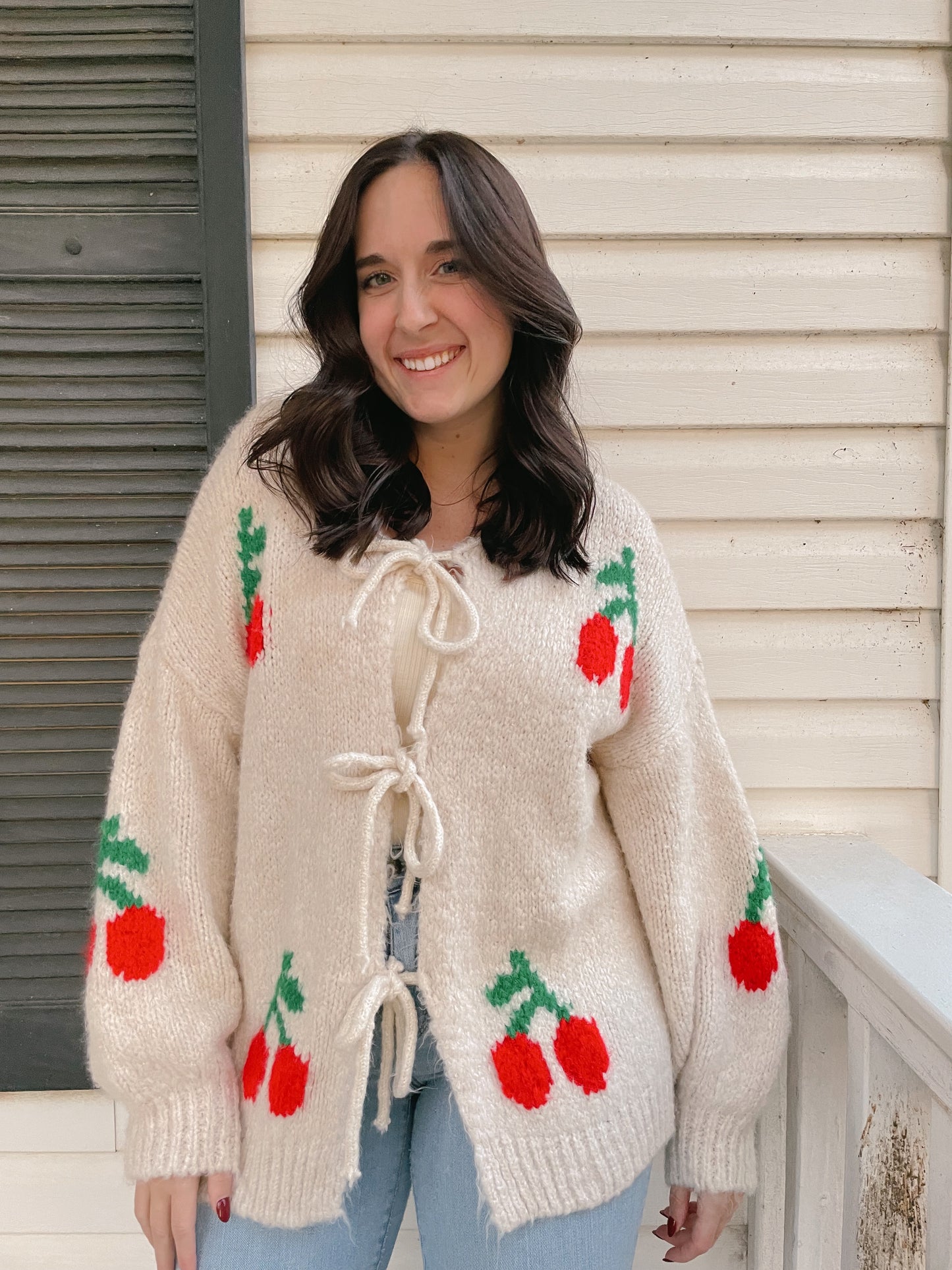 Cardigan with Laces and Cherry Pattern