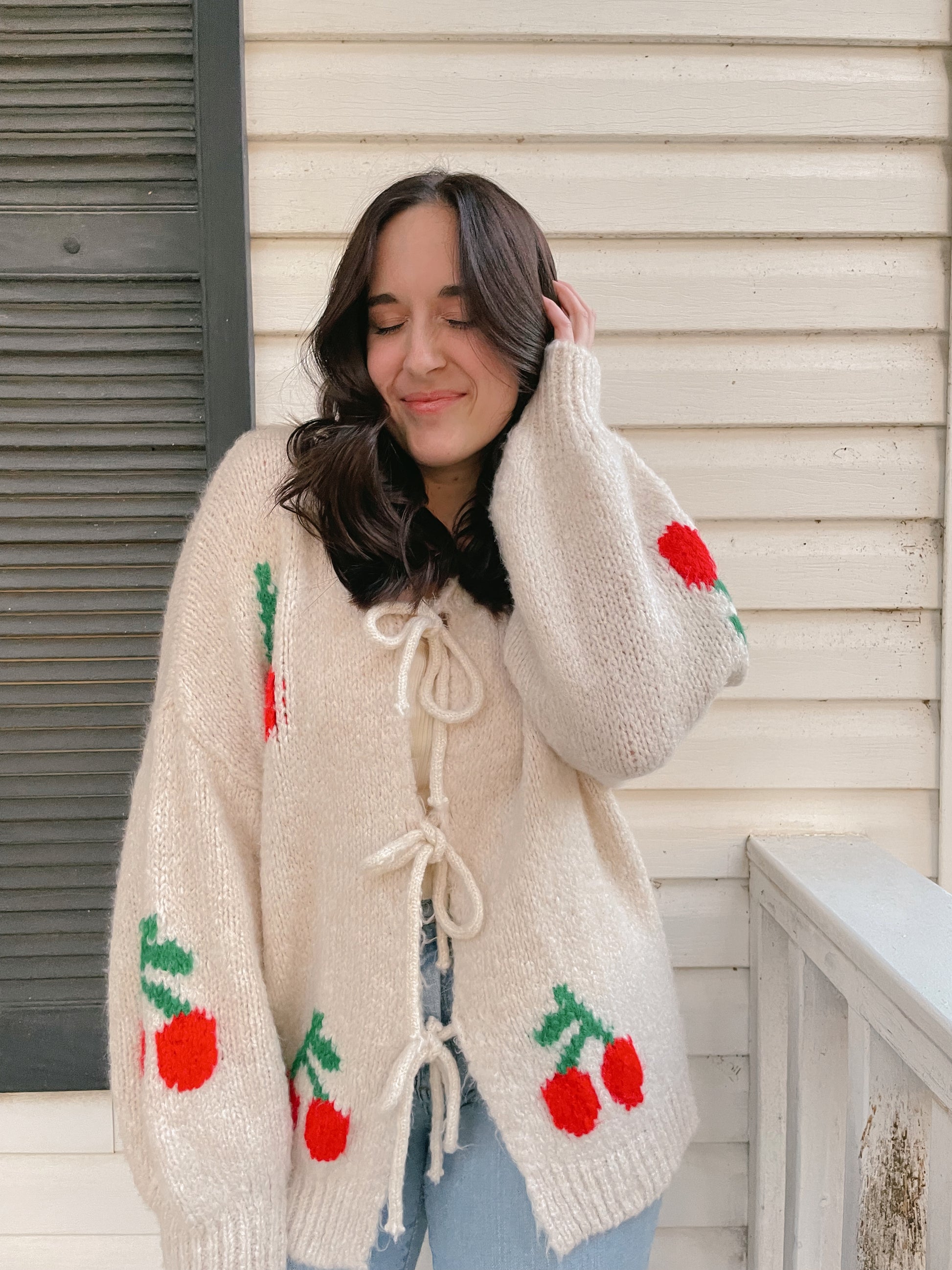 Cardigan with Laces and Cherry Pattern