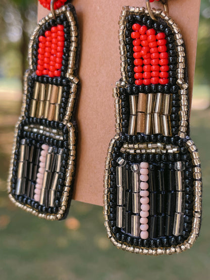 Beaded Lipstick Dangle Earrings