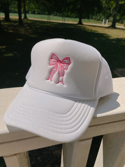 Coquette Bow Embroidery Trucker Hat Cap