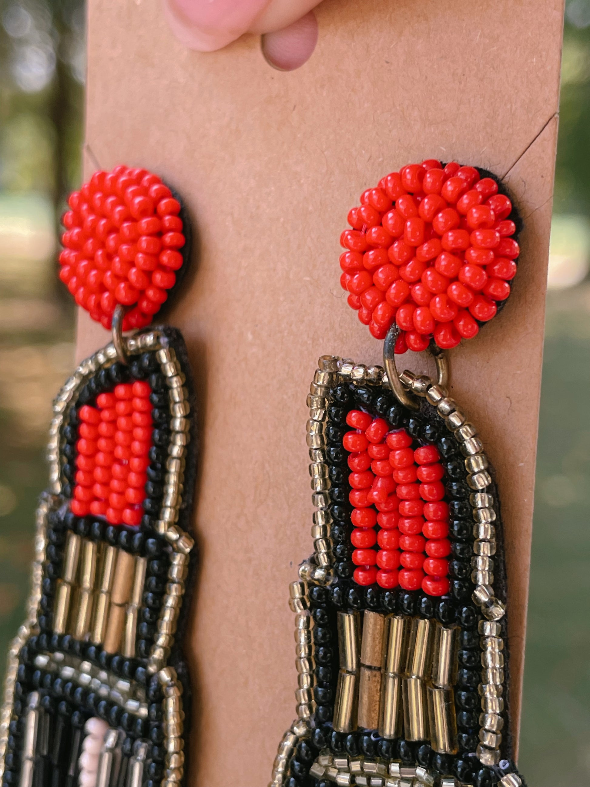 Beaded Lipstick Dangle Earrings