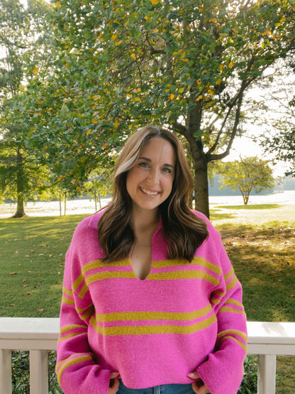 Stripe Crop Collar Sweater Top