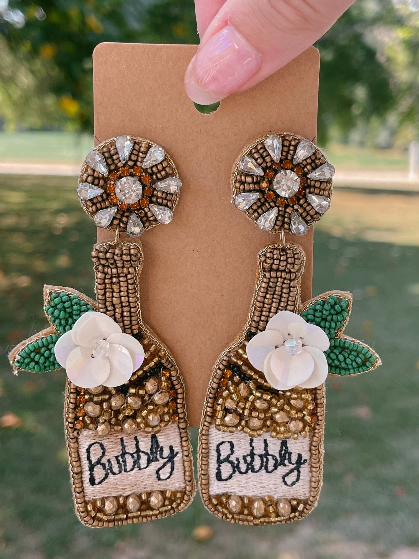 'bubbly' Gold Champagne Bottle Dangle Earrings