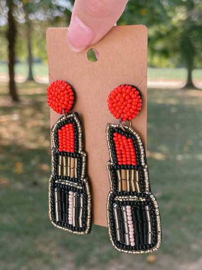 Beaded Lipstick Dangle Earrings