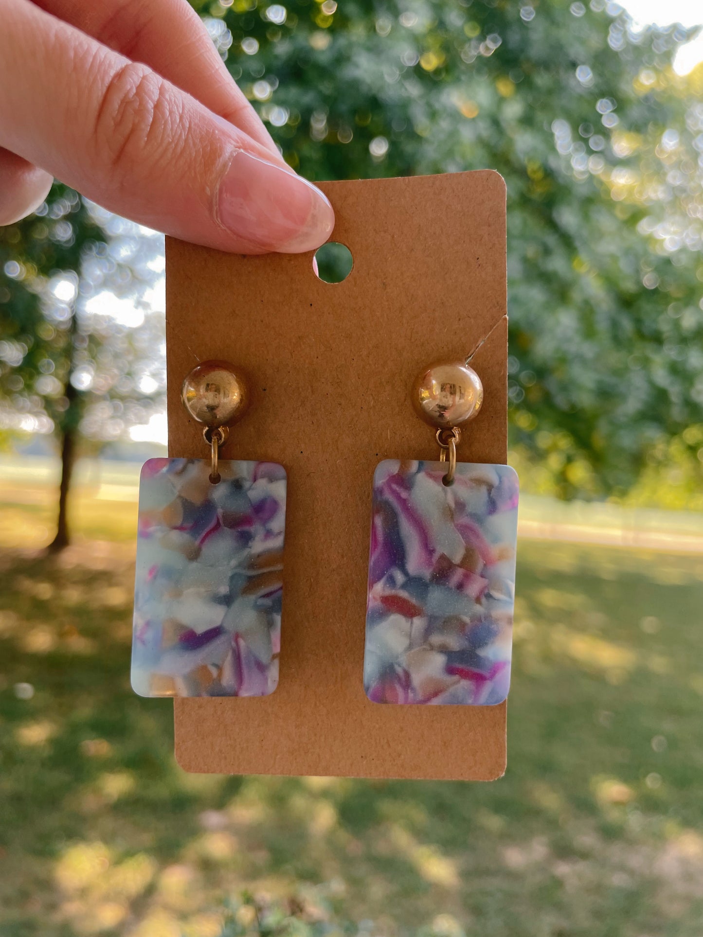 Pastel Multi Matte Acrylic Square Dangle Earrings