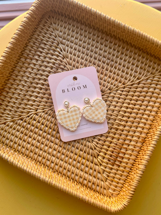 Gingham Ruffle Hearts Clay Earrings