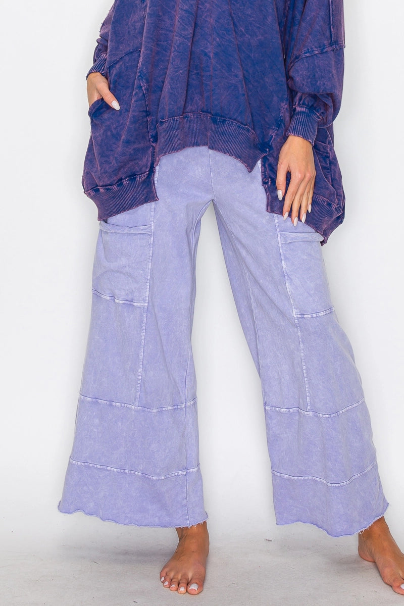 Mineral Wash Wide Leg Cropped Pants with Pockets – Light Lavender