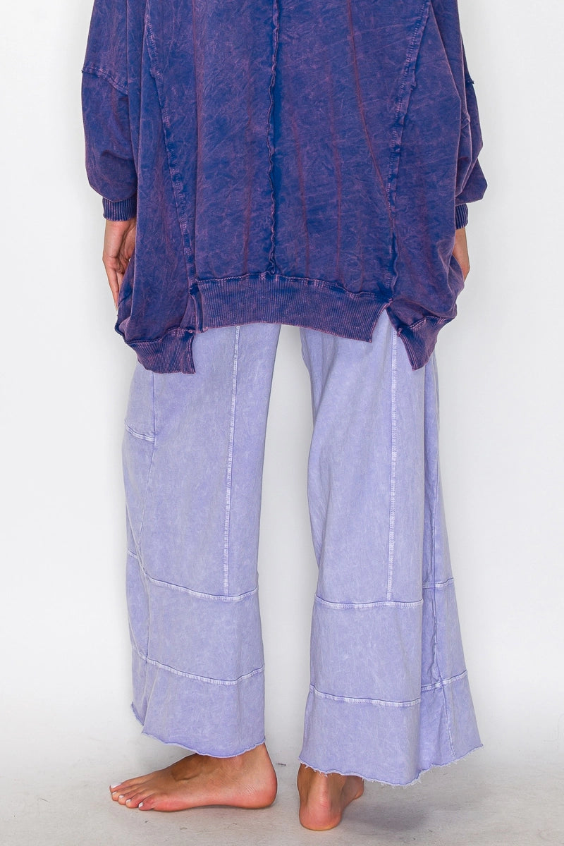 Mineral Wash Wide Leg Cropped Pants with Pockets – Light Lavender