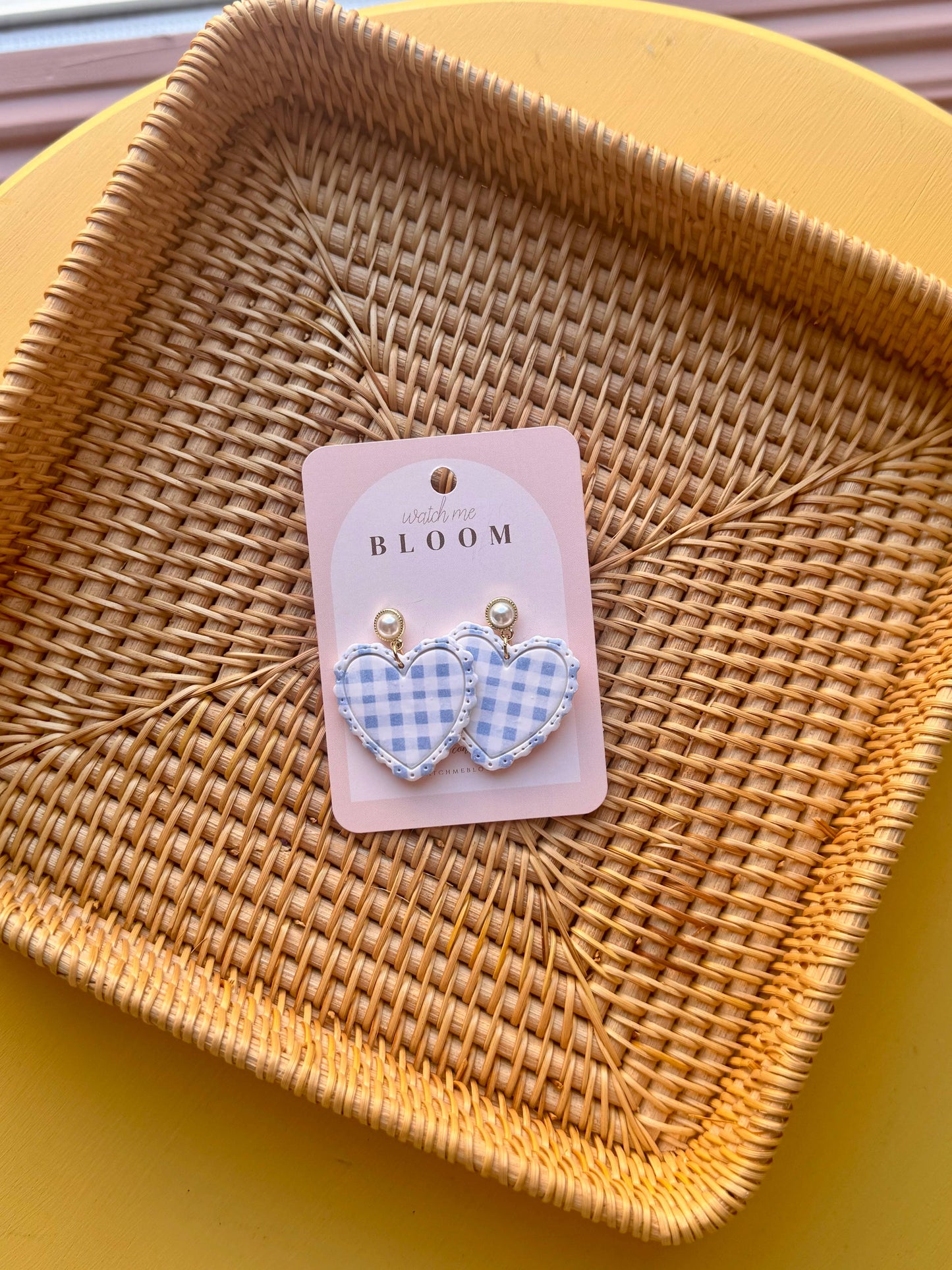 Gingham Ruffle Hearts Clay Earrings