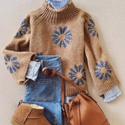 Camel Floral Knit Sweater