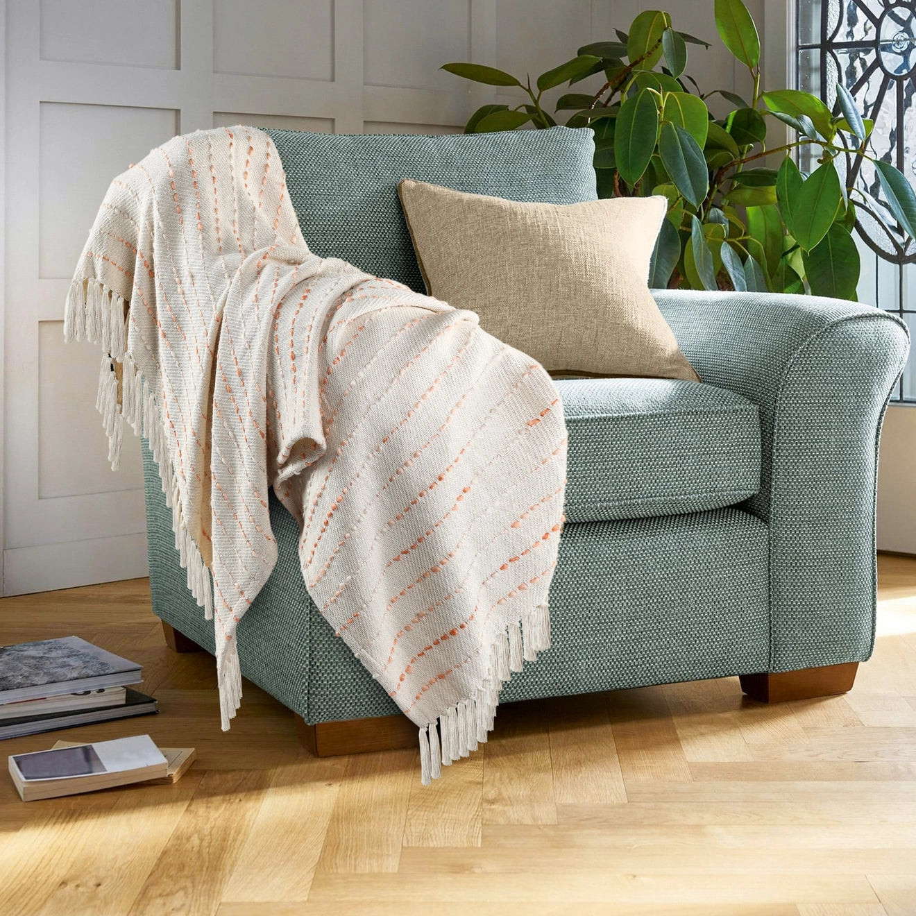 Shimmer Stripe Woven Throw Blanket with Fringe