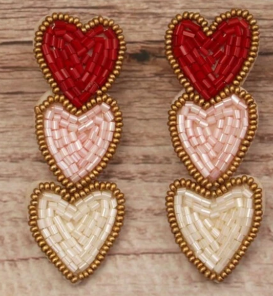 Boucles d’oreilles coeur de Saint-Valentin perlées